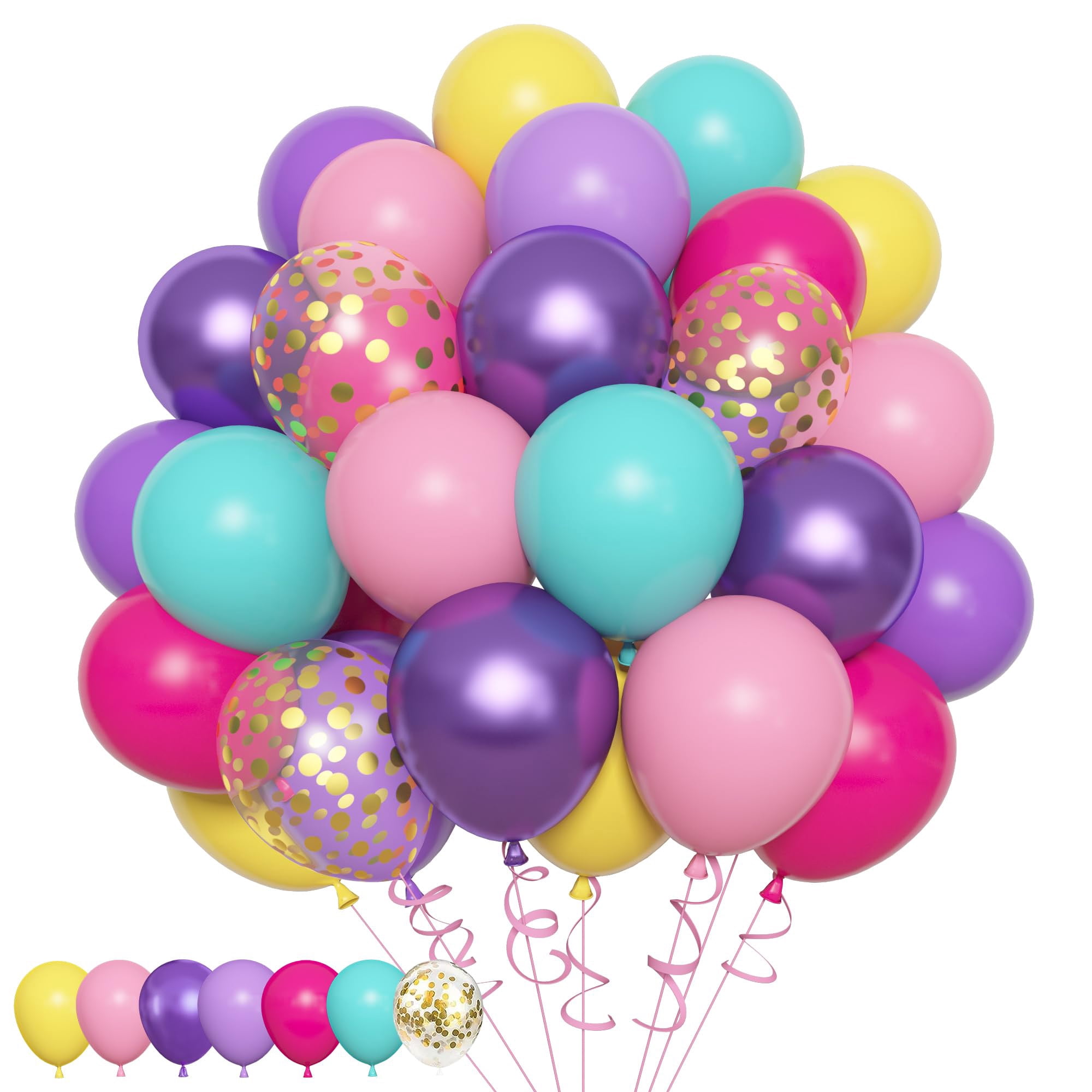 Party Balloon Garland Arch Kit, 153 Pieces In 18,12,10,5 Inch Sizes, Latex, Metallic, Confetti Balloons For Birthday, Engagement, Shower, Graduation Event, Purple, Blue, Pink, Teal, Yellow