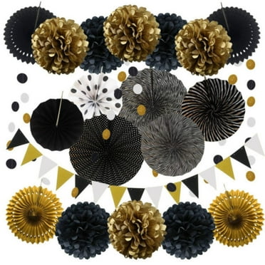 Party Balloon, Ongmies Decoration Hanging Paper Fans Pom Poms Flowers Garlands String Polka Dot and Bunting Flags for Birthday Parties Wedding Décor Table & Wall Decorations, Black