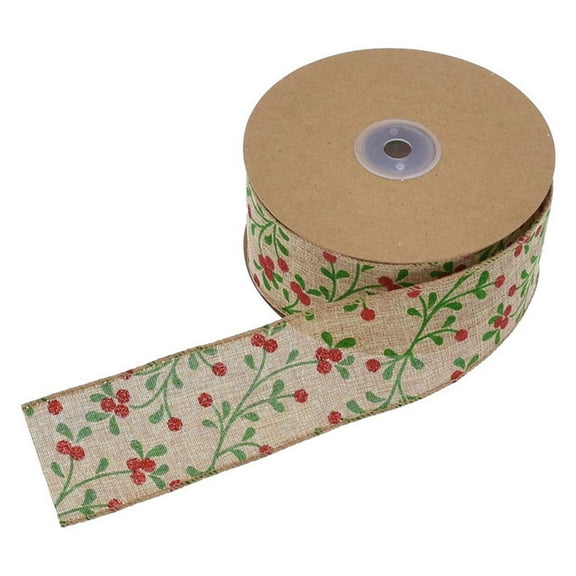 Party Balloon, Ongmies Wired Edge Ribbons 2 Inch Wide Wired Ribbons Christmas Printed Wired Ribbon Roll for Diy Christmas Wreath Bows Crafts Decoration, Khaki