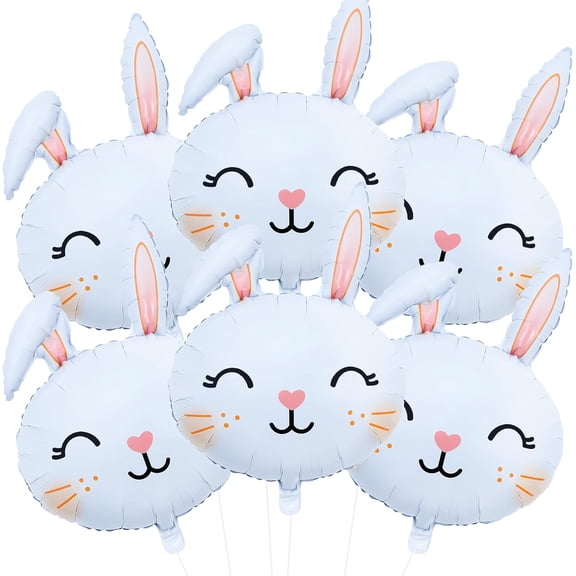 Party Balloons 6 Count White Rabbit Shaped Mylar Foil Balloons for Easter Birthday And Spring Theme Decorations, Bunny Party Supplies, White