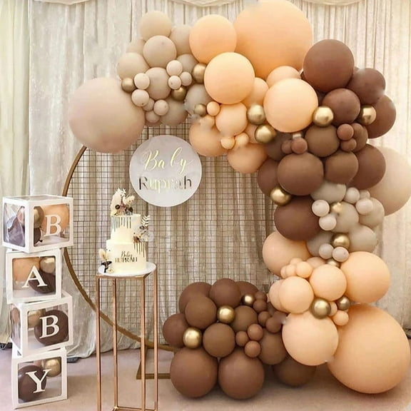 Party Balloons, Garland Arch Kit 16Ft, Macaron Latex Balloons Leaves for Baby Shower, Wedding, Birthday or Any Party Decorations (114pcs Coffee Brown Set)
