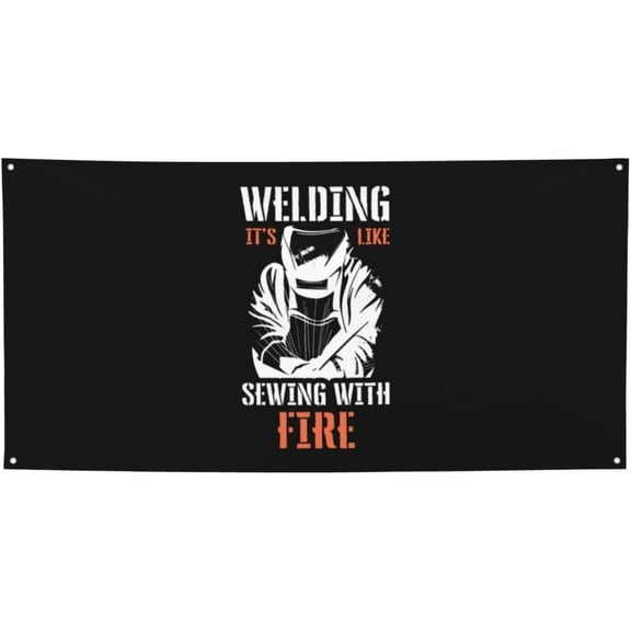 Party Banner Decorations 71" X 35" Single Printed Welding It'S Like Sewing With Fire Funny Welder Garden Sign For Indoor Outdoor Garden,Lawn,Yard Decorations