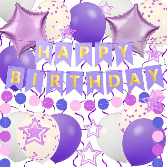 TickJOY Purple Happy Birthday Banner for Girls - Happy Birthday Decorations Set with Star Foil Balloons, Latex Balloons & Pennant Banner, Party Decorations for Girls Birthday, Teen Purple Parties