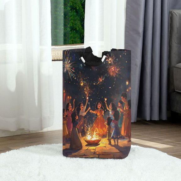 Party Banquet Happy Foldable Laundry Hamper 12.6x11x22.7in with Handles for Bathroom Bedroom Storage