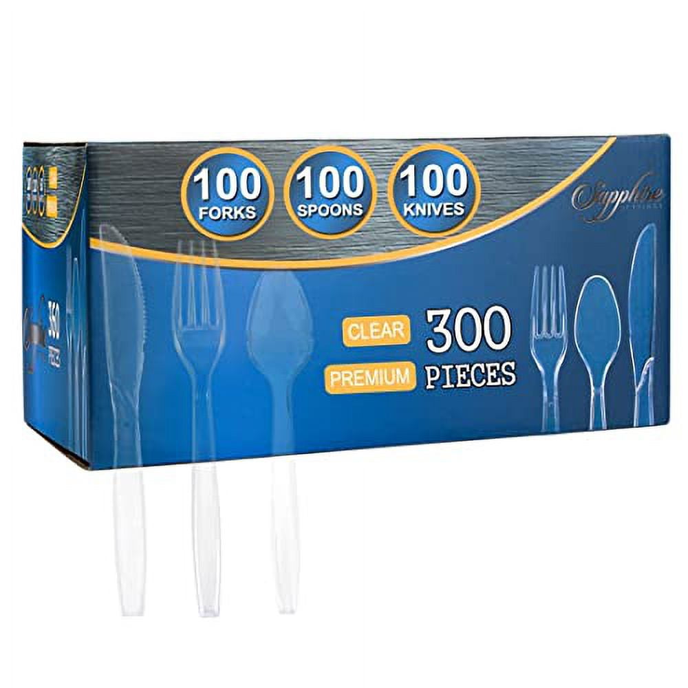 Party Bargains Disposable Cutlery Set Color Clear Sapphire 300 Pcs