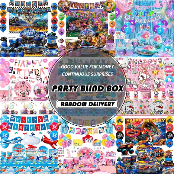 Party Blind Box - Mystery Random Birthday Party Supplies, Surprise Themed Party Decor & Tableware, Fun Kids/Adult Party Essentials Box