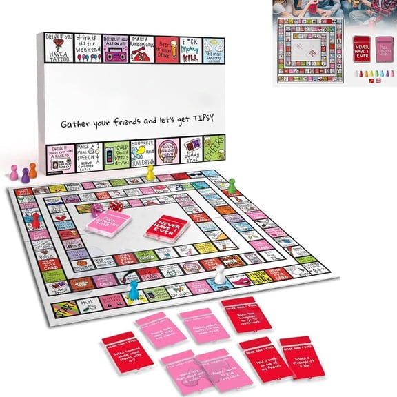 Party Board Game for Adults and Teens, 10+ Unique Cards with Funny Dares, Confessions, Challenges, and Never Have I Ever for Game Nights