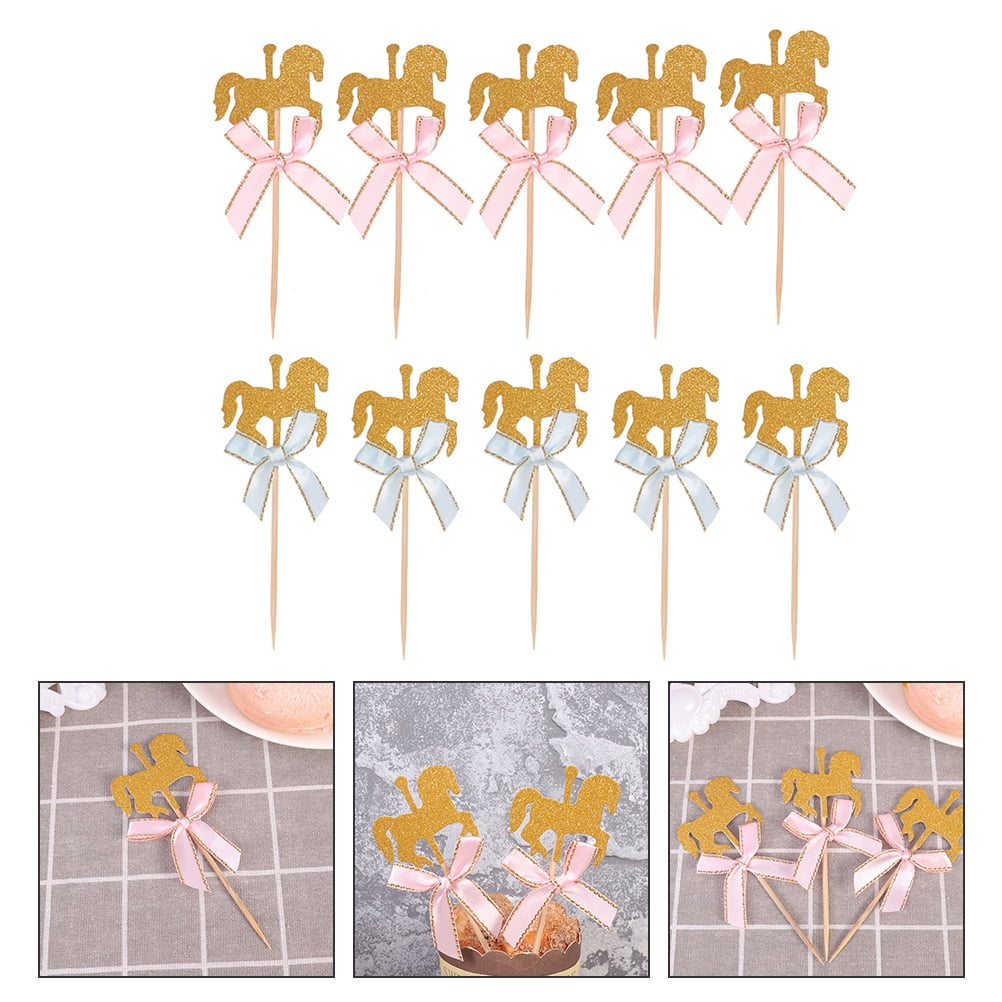 Party Cake Topper 40pcs Creative Horse Shape Cupcake Toppers Carousel