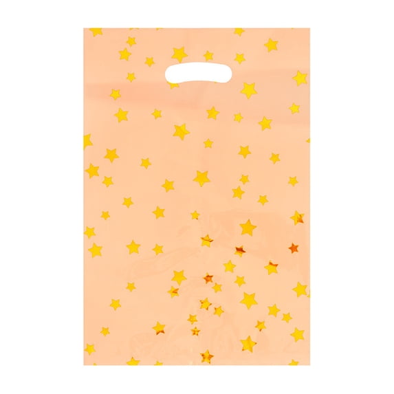 Party Candy Bags, Orange Star Pattern, 10 Pack, Aluminum Foil Bags for Birthday Party Treats
