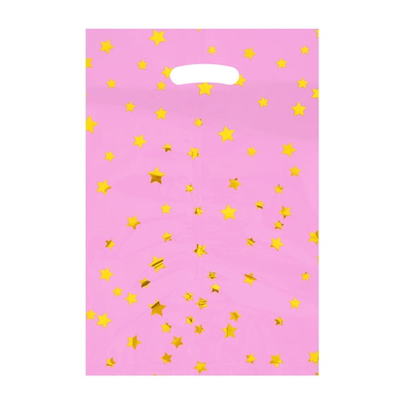 Party Candy Bags, Pink Gold Star Pattern, 10 Pack, for Birthday Party Treat Favor