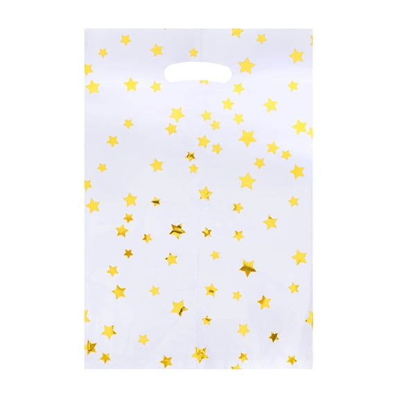 Party Candy Bags, White with Gold Star Pattern, 10 Pack, for Birthday Party Treats and Favors