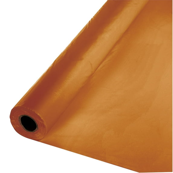 100' Orange Disposable Plastic Banquet Party Table Roll Cover