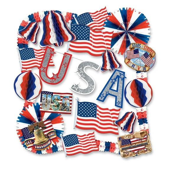 Party Central 22-Piece Red and Blue Patriotic USA 4th of July Decorating Kit