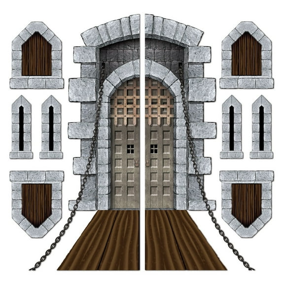 Club Pack of 108 Gray Castle Door and Draw Bridge Wall Decor 71"
