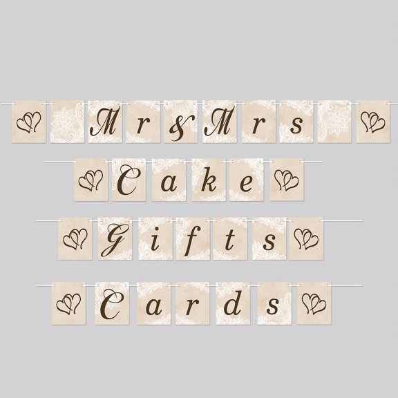 Party Central Club Pack of 12 Beige and Black Wedding Streamer Sets Strung Pennant Banners Decors