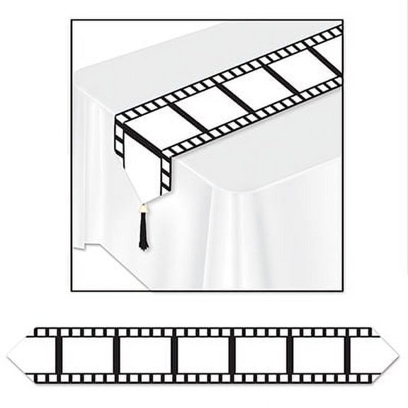 Party Central Club Pack of 12 Black and White Filmstrip Table Runners with Tassels 6'