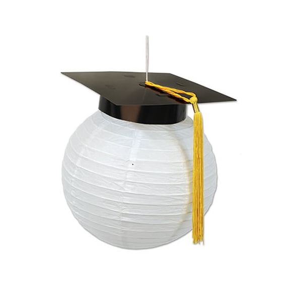Party Central Club Pack of 12 Black and White Graduation Cap Hanging Lanterns Decors 9.5"