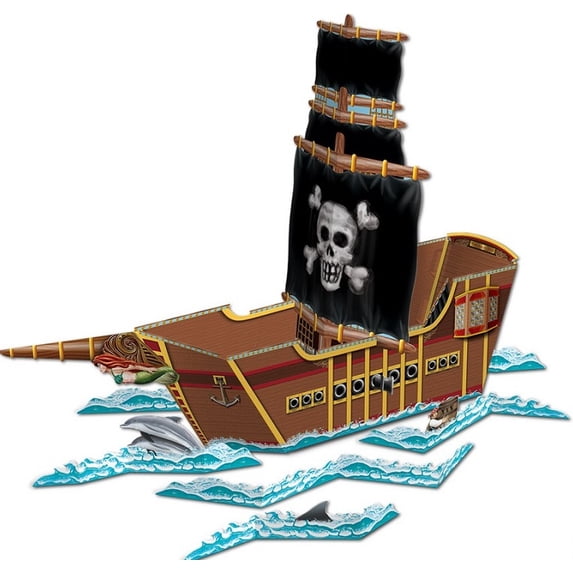 Party Central Club Pack of 12 Brown and Black Traditional 3D Pirate Ship Party Table Centerpieces