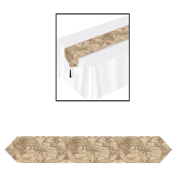 Party Central Club Pack of 12 Cream Brown Outdoor Graphic Around the World Table Runners 6