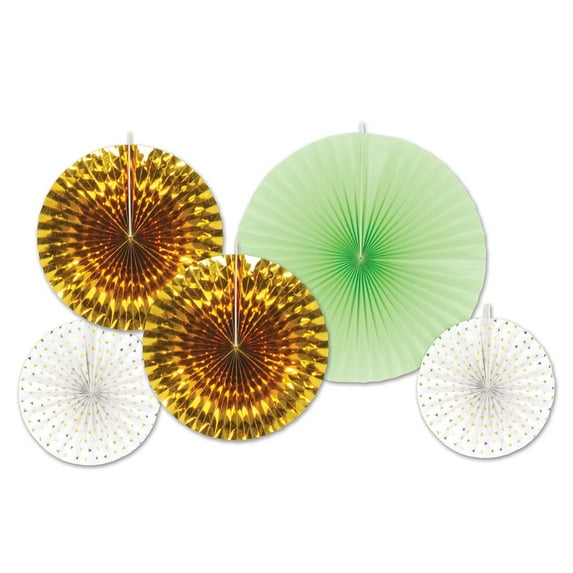 Party Central Club Pack of 12 Gold and Green Paper Foil Fans Hanging Decors 16"