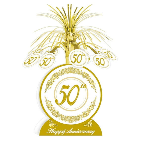 Party Central Club Pack of 12 Gold and White 50th Happy Anniversary Table Centerpiece Decors 13"