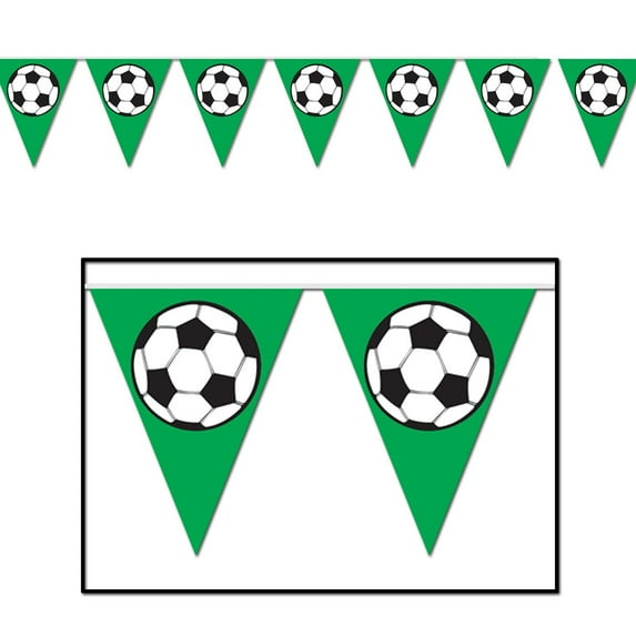 Club Pack of 12 Green and Black Soccer Ball Pennant Banner Hanging Decors 12'