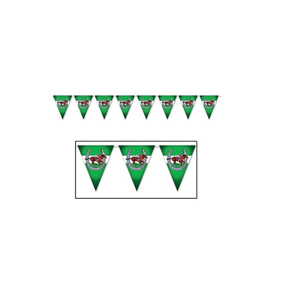 Club Pack of 12 Green and White Horse-Racing Derby Pennant Banners 12'