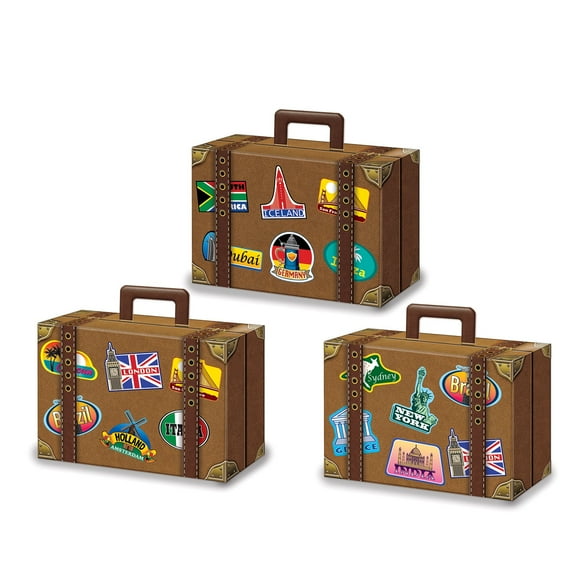 Party Central Club Pack of 12 Multi-Color All Around the World 3D Luggage Boxes with Passport