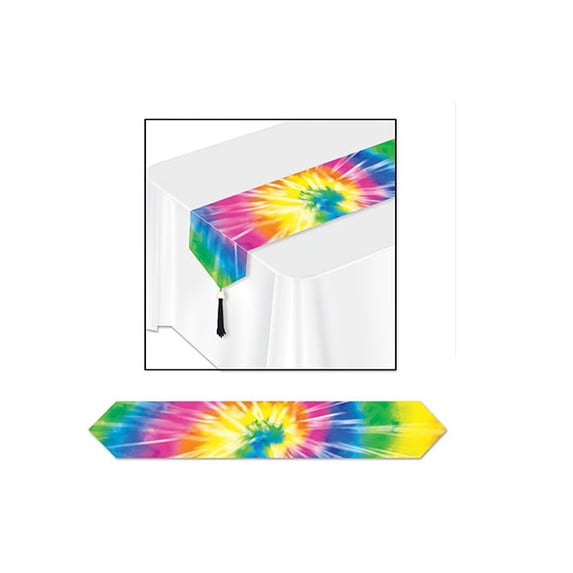 Party Central Club Pack of 12 Multi-Color Groovy Tie-Dyed Table Runners 72"