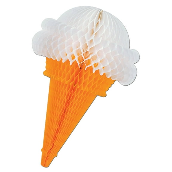 Party Central Club Pack of 12 Orange and White Honeycomb Ice Cream Cone Hanging Decorations 15.5"