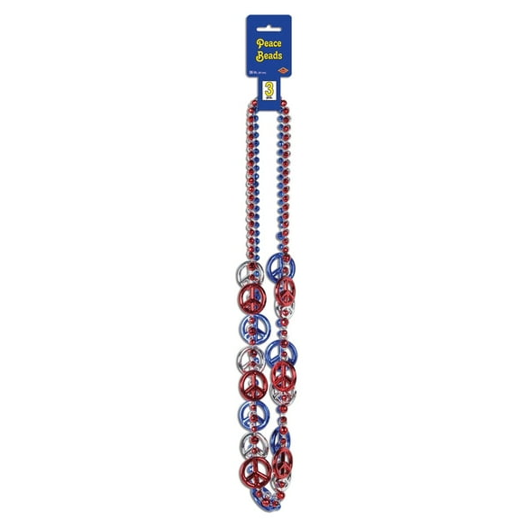 Party Central Club Pack of 12 Patriotic Red and Blue Peace Sign Party Bead Necklaces 36"