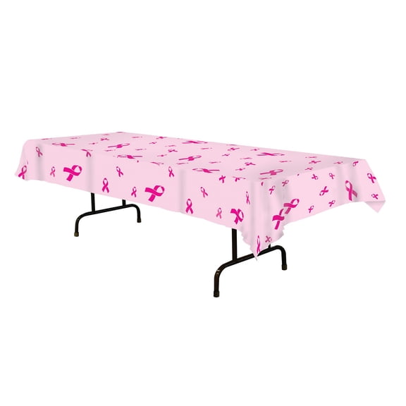 Club Pack of 12 Pink Ribbon Rectangular Tablecovers 54'' x 108''
