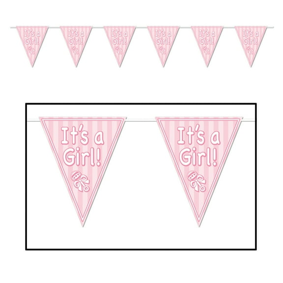 Party Central Club Pack of 12 Pink and White "It's a Girl!" Baby Shower Party Hanging Banners 144"