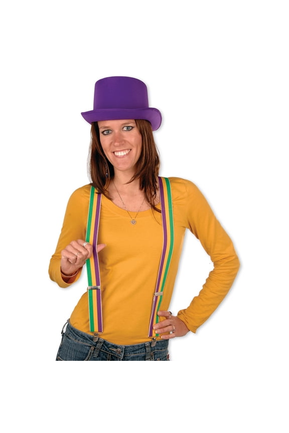 Club Pack of 12 Purple and Yellow Adult Women's Adjustable Suspender Costume Accessories - One Size