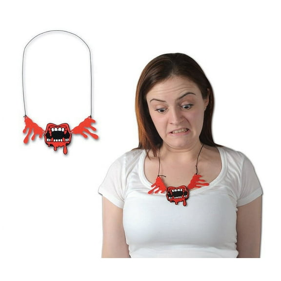 Party Central Club Pack of 12 Red and Black Bloody Vampire Fangs Halloween Necklaces 16"