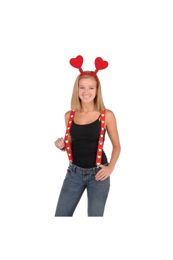Club Pack of 12 Red and White Valentine's Day Adjustable Suspender Costume Accessories