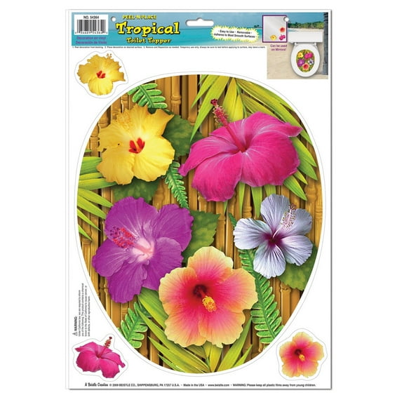 Party Central Club Pack of 12 Vibrantly Colored Tropical Hibiscus Toilet Topper Peel 'N Place Decors