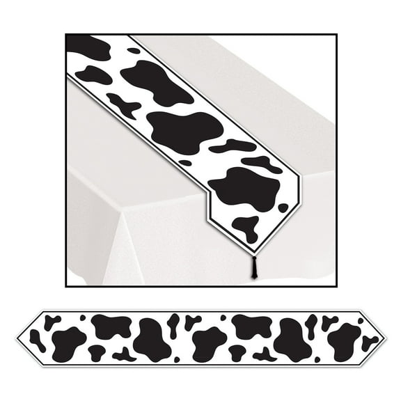 Party Central Club Pack of 12 White and Black Western Farm Cow Table Runner 6'