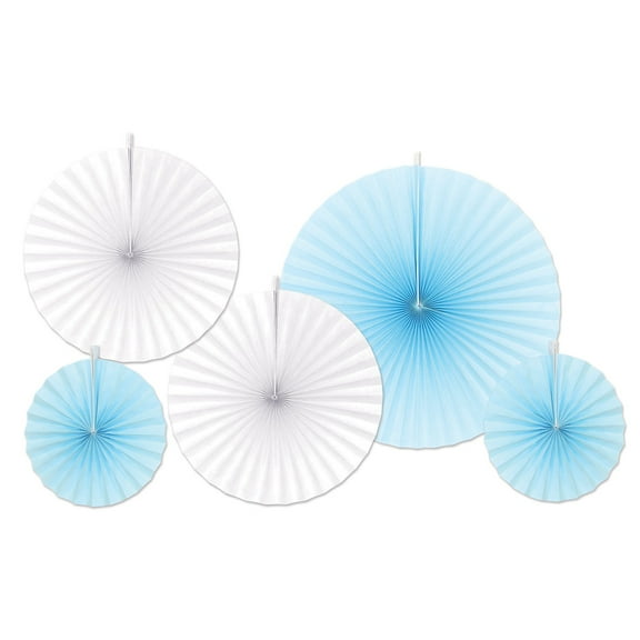 Party Central Club Pack of 12 White and Blue Paper Foil Fans Hanging Decors 16"
