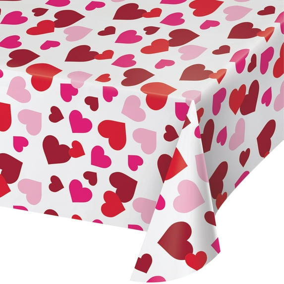 Party Central Club Pack of 12 White and Red Happy Heart Valentine Table Covers 102"