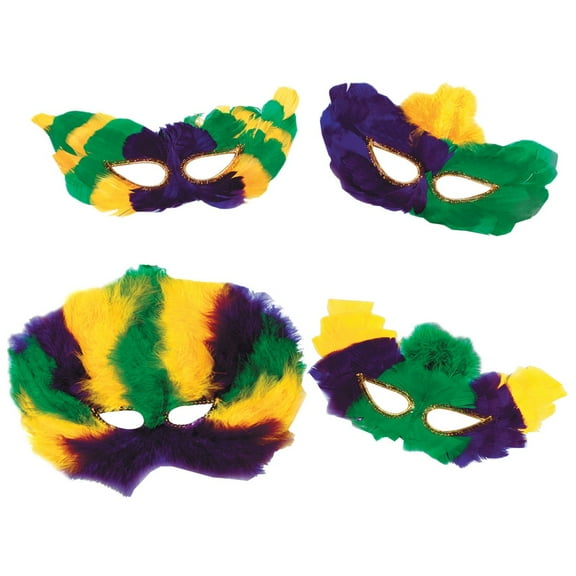 Party Central Club Pack of 12 Yellow and Green Mardi Gras Fanci-Feather Unisex Adult Halloween Masks