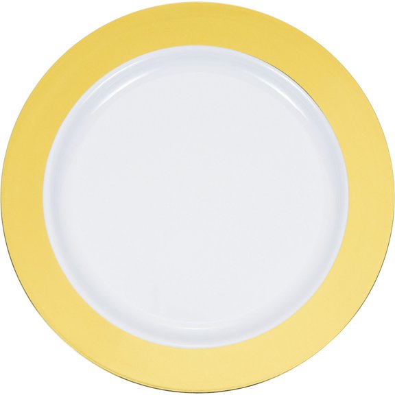 Party Central Club Pack of 120 White and Gold Disposable Plastic Party Dinner Plates 9"