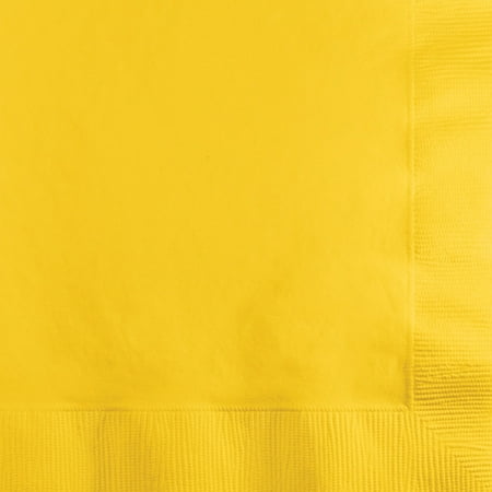 Party Central 2-Ply Solid Disposable Beverage Napkins - 5" - School Bus Yellow - Club Pack of 1200