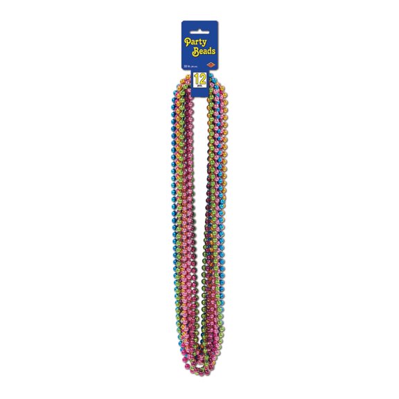 Club Pack of 144 vibrantly Colored Round Beaded Necklace Birthday Party Favors 33''