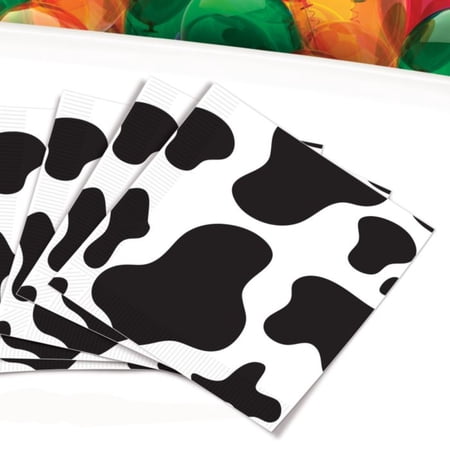 Club Pack of 192 Black and White Cow Print Disposable Luncheon Party Napkins 6.5"