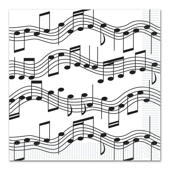 Party Central Club Pack of 192 Black and White Musical Notes Disposable Luncheon Party Napkins 5"