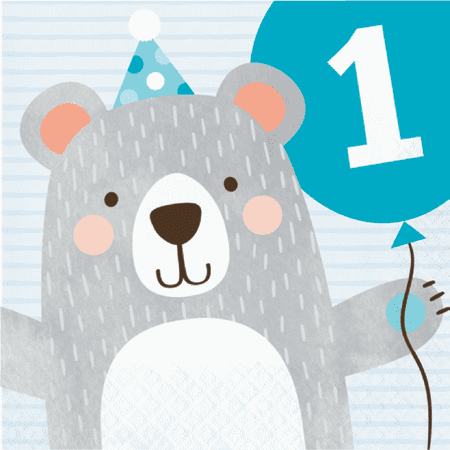 Party Central Club Pack of 192 Gray and Blue 1st Birthday Themed 2-Ply Luncheon Napkins 6.5"