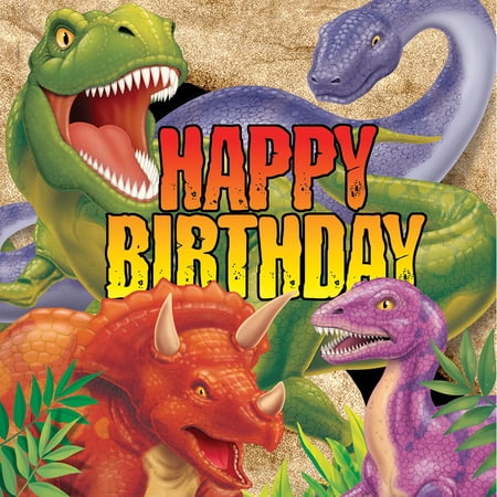 Club Pack of 192 Green and Blue Dino Blast Disposable Party Lunch Napkins 6.5"