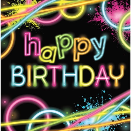 Club Pack of 192 Multi-Colored "Happy Birthday" Glow Party 2-Ply Lunch Napkins