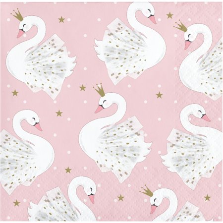 Party Central Club Pack of 192 Pink and White Stylish Swan 2-Ply Beverage Napkins 5"